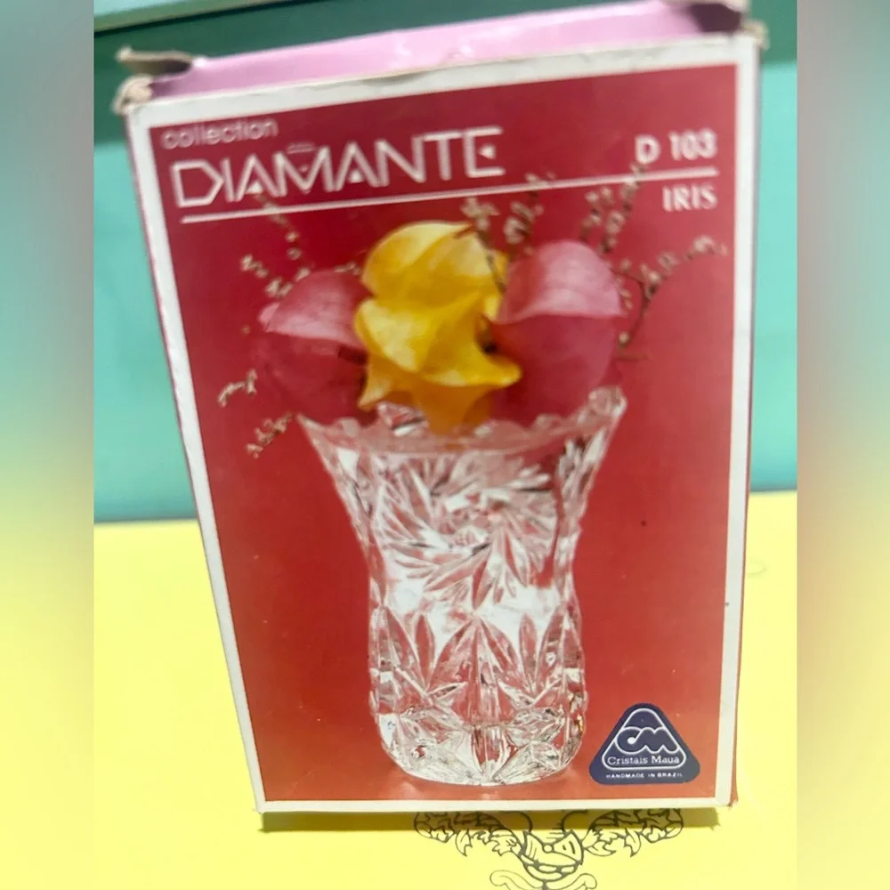 Diamanté Hand-Cut Crystal Bud Vase Intricate Starburst Geometric Patterns Brazil